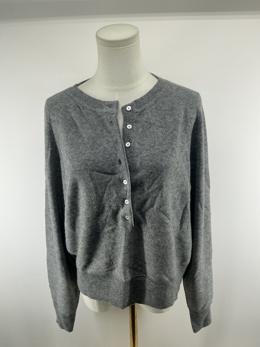 Mongolian Cashmere Dolman Sleeve Henley Sweater